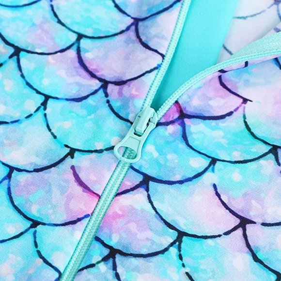 NWT! TFJH E Girls Swimsuit One Piece with Zipper Turquoise and Purple  A193-38 - Picture 4 of 11